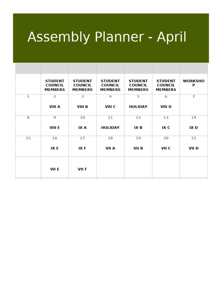 Assembly Planner April Pdf
