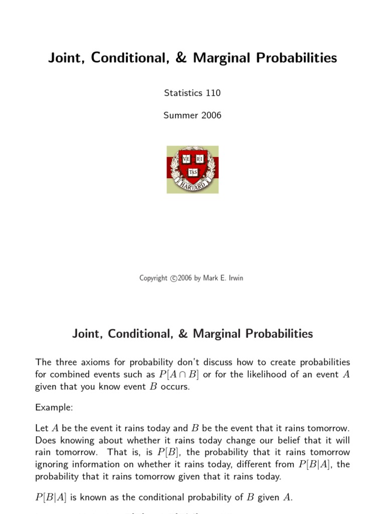 Joint, Conditional ND Marginal Probability | PDF | Probability | Elisa