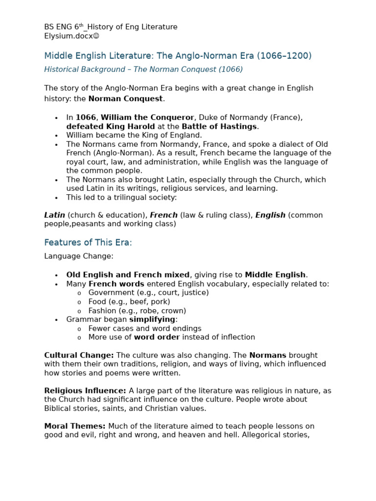 Middle English Literature Overview | PDF | Geoffrey Chaucer | Middle ...