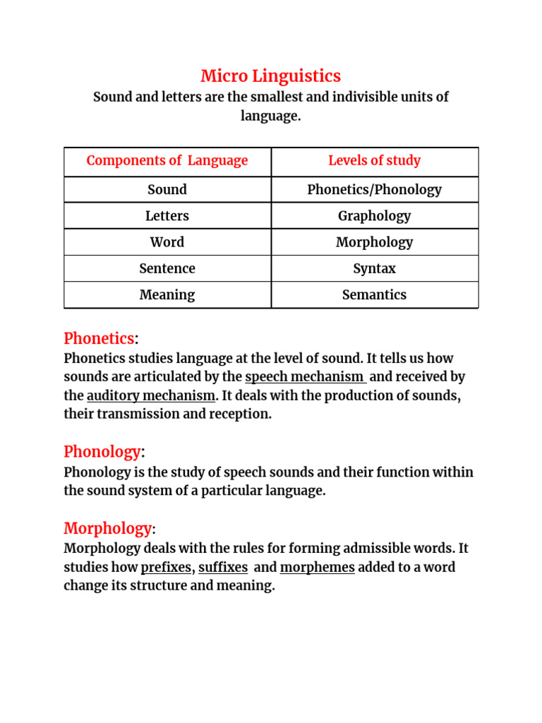 Micro Linguistics 1 | PDF