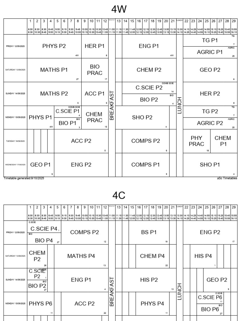 2025 School Timetable Overview | PDF