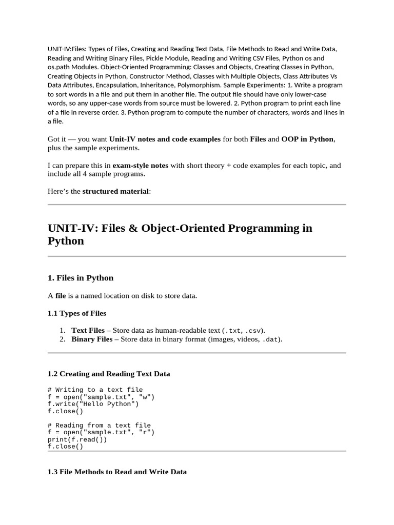Python Files and OOP Concepts Guide | PDF | Object Oriented Programming ...