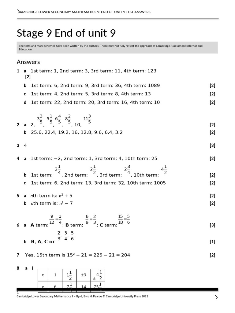 Cambridge Lower Secondary Math 9 Answers | PDF