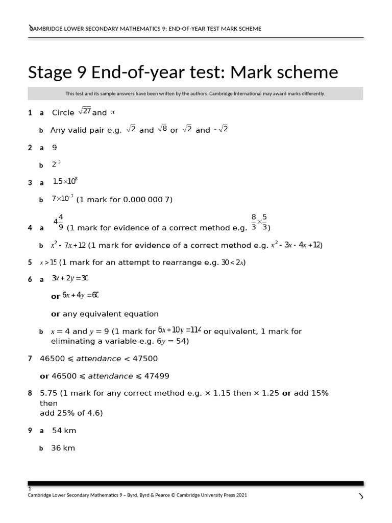 Ls Maths9 2ed TR End of Year Test Answers Editable | PDF | Mathematics ...