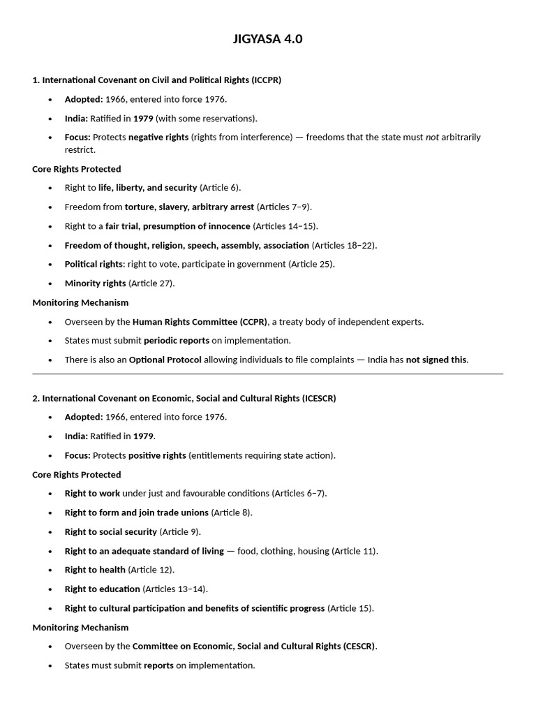 ICCPR & ICESCR: India’s Human Rights Overview | PDF | Human Rights ...