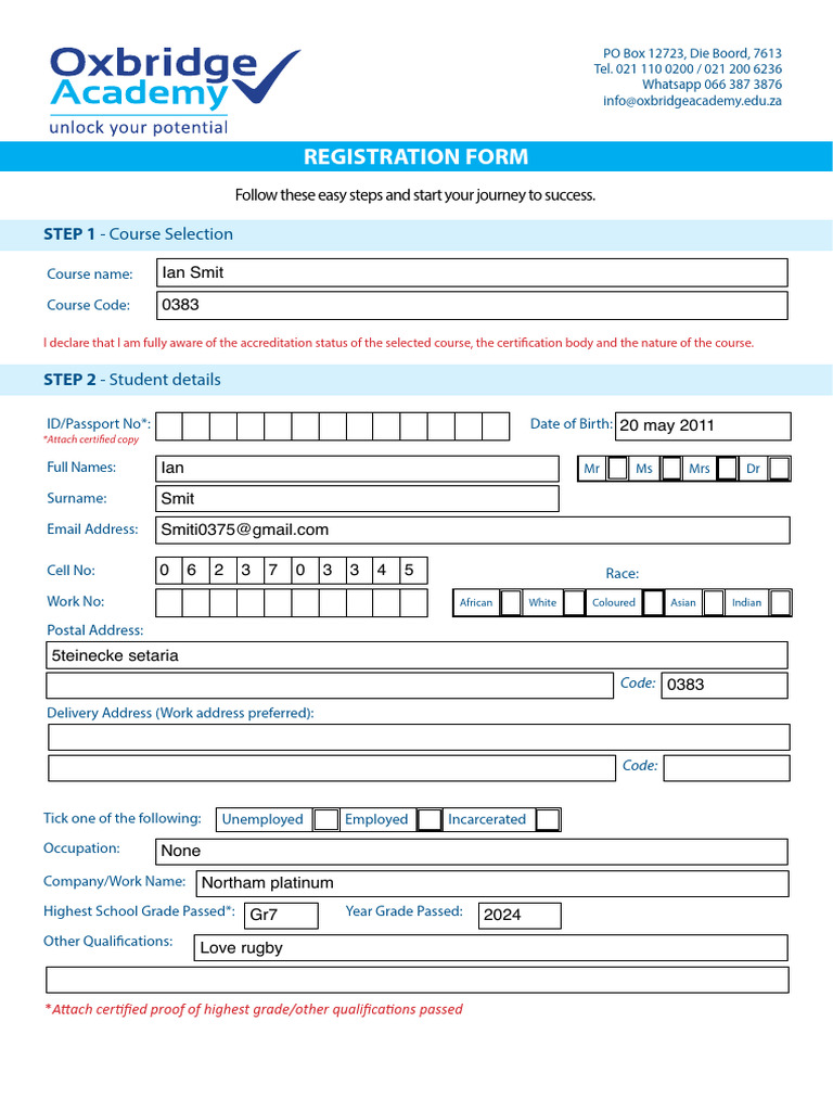 Oxbridge Academy Registration Guide | PDF | Fee | Payments