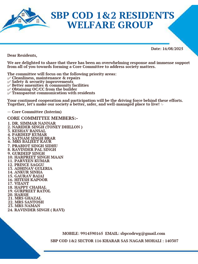 SBP COD Residents Core Committee Update | PDF