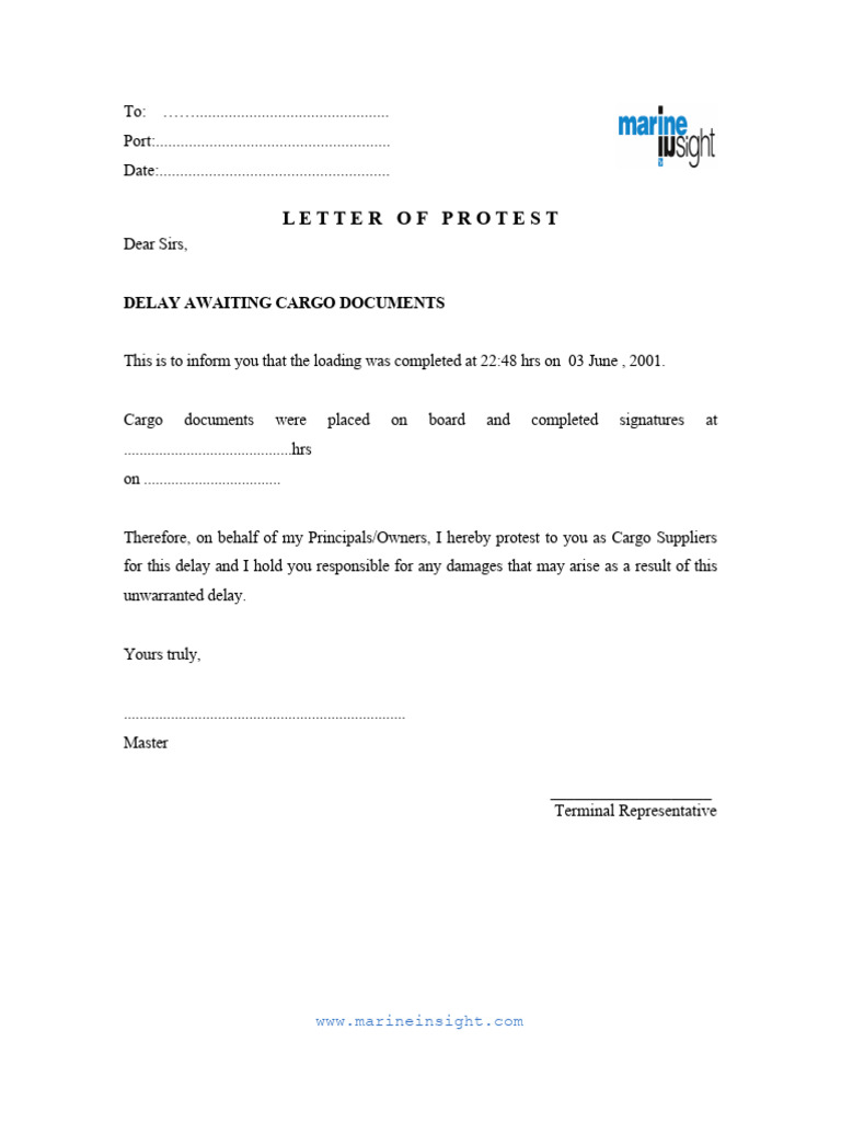 Letter of Protest for Cargo Delay | PDF