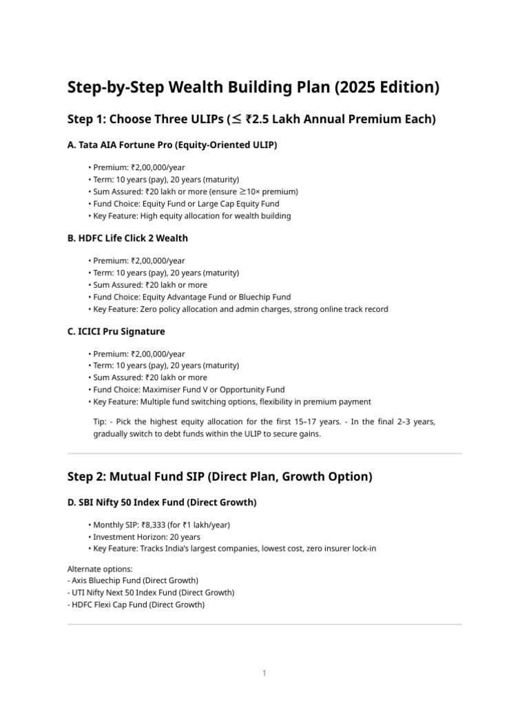Step-By-step Wealth Building Plan (3 Ulip + MF Sip) | PDF | Economies ...