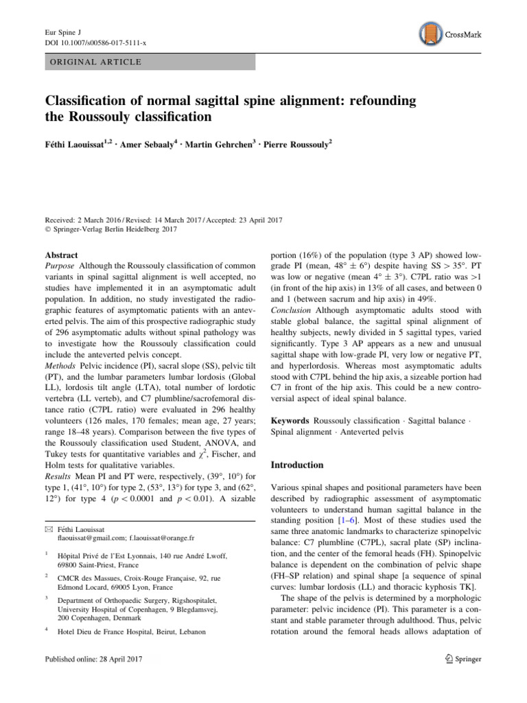 Roussouly Classification in Asymptomatic Adults | PDF | Pelvis | Vertebra