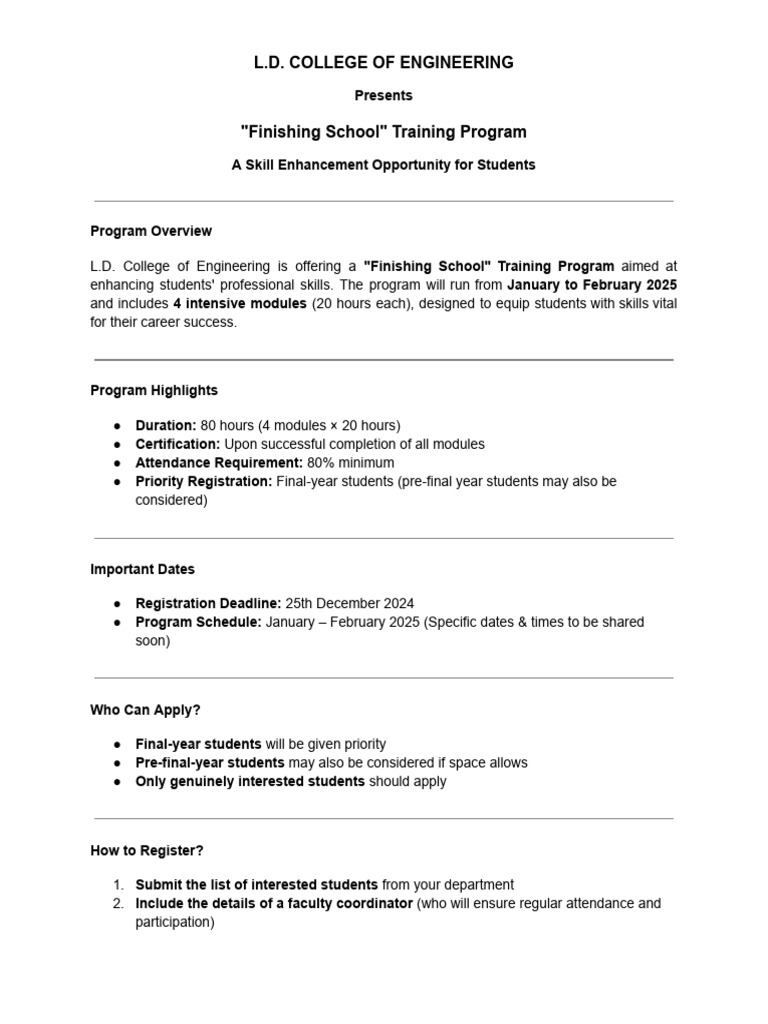 L.D. College Finishing School Program | PDF