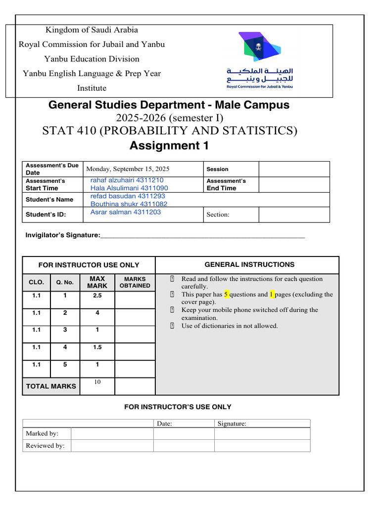 STAT Assessment 1 | PDF