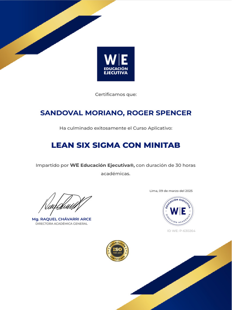 Certificado Curso Lean Six Sigma Minitab | PDF