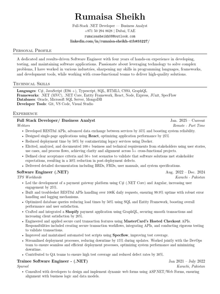 Full-Stack .NET Developer Profile | PDF | Databases | Database Transaction