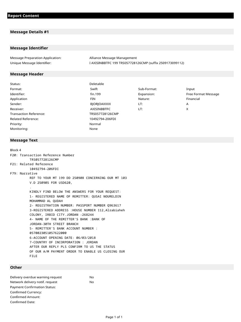Financial Message Details Report | PDF