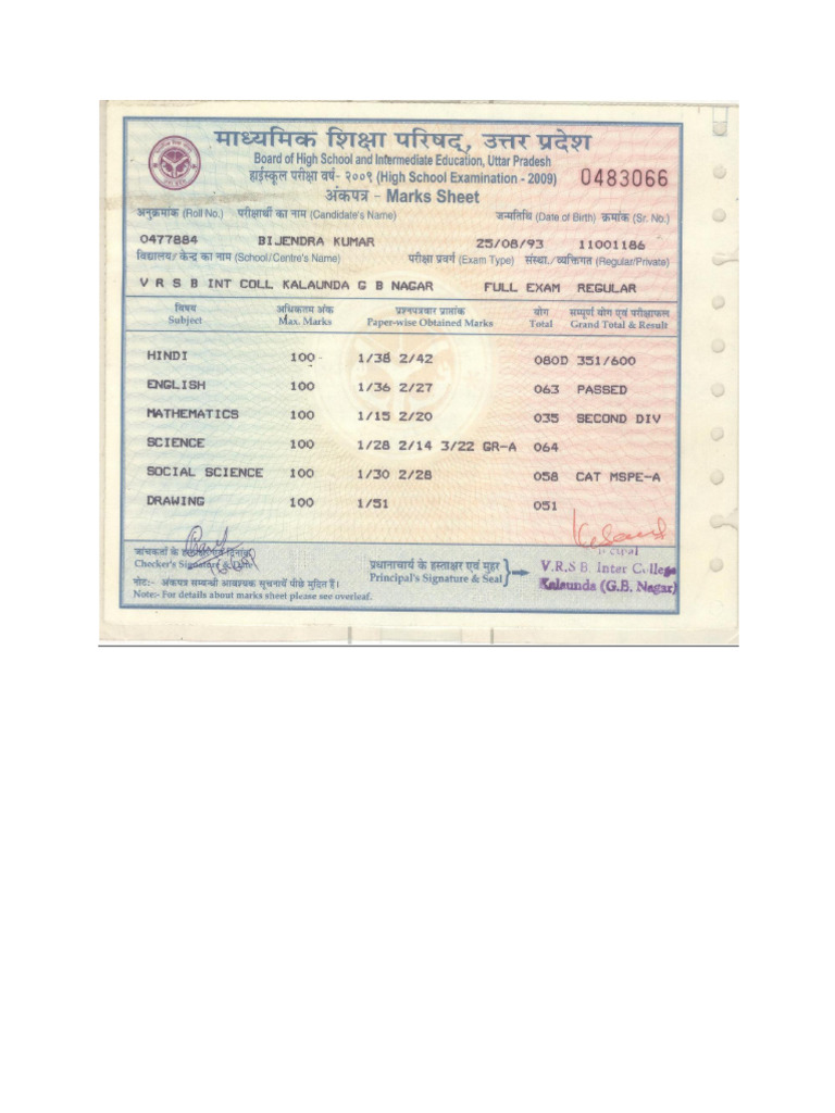 10 TH Marksheet | PDF