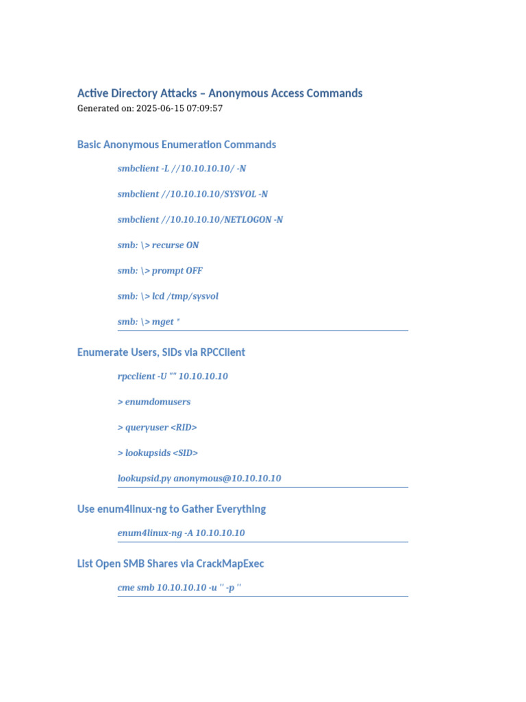 AD Anonymous Attack Commands | PDF