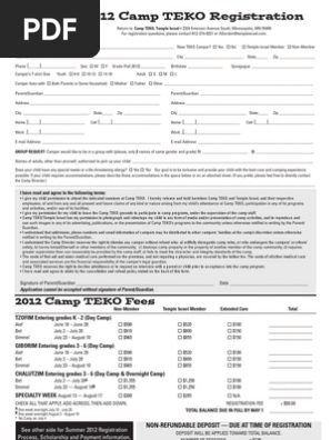 2012 Camp TEKO Registration Form