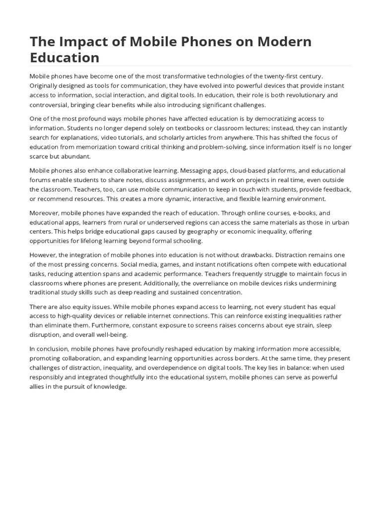 Mobile Phones: Transforming Education | PDF | Learning | Cognition