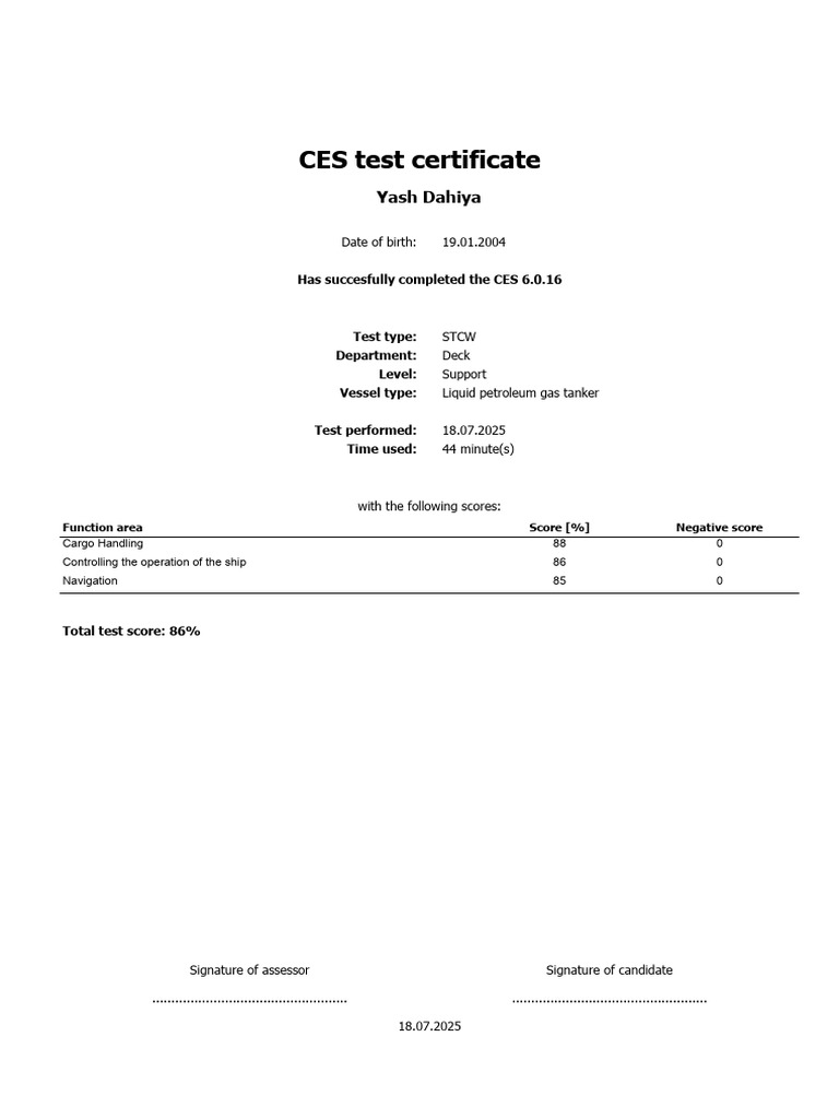 Ces Test Certificate | PDF