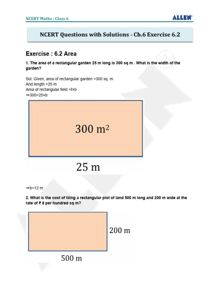 Area and Cost Calculations in Rectangles | PDF | Area | Length