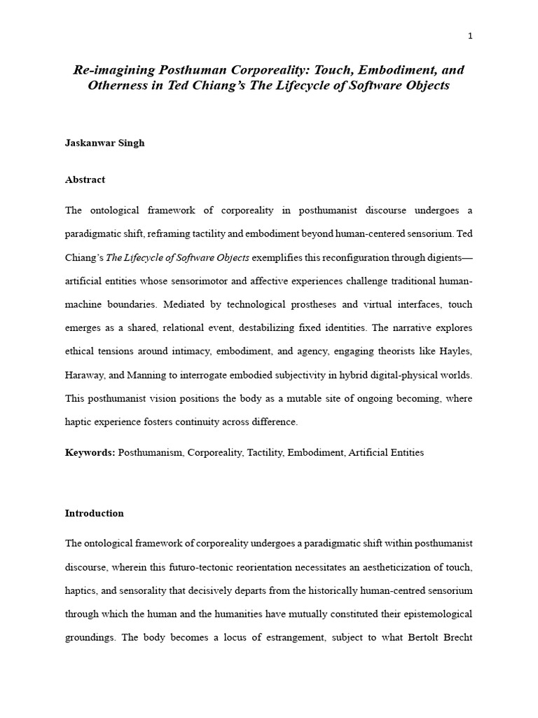 Posthuman Touch in Chiang's Narrative | PDF | Embodied Cognition ...