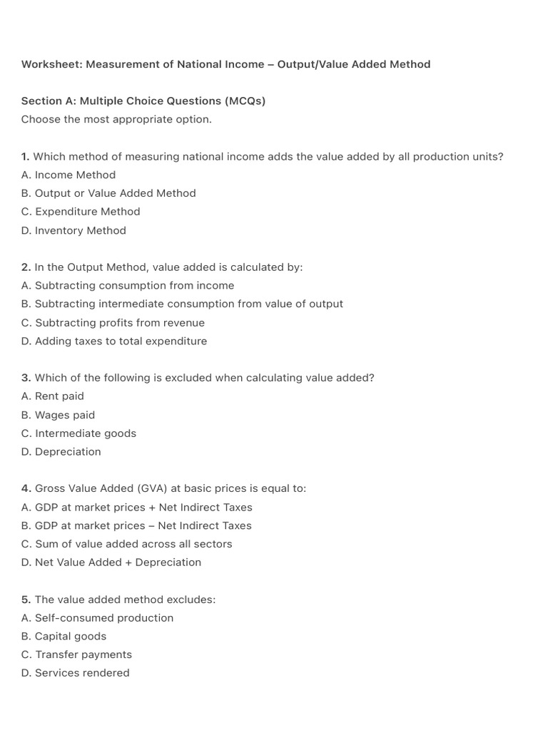 National Income Measurement Worksheet | PDF | Measures Of National ...