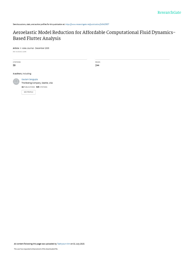 Aeroelastic Model Reduction for Flutter Analysis | PDF | Computational ...
