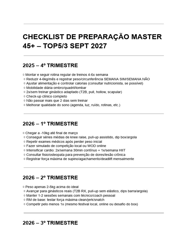 Checklist de Preparação para Competição Master | PDF