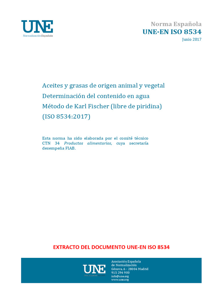 Determinación de agua en grasas: ISO 8534 | PDF