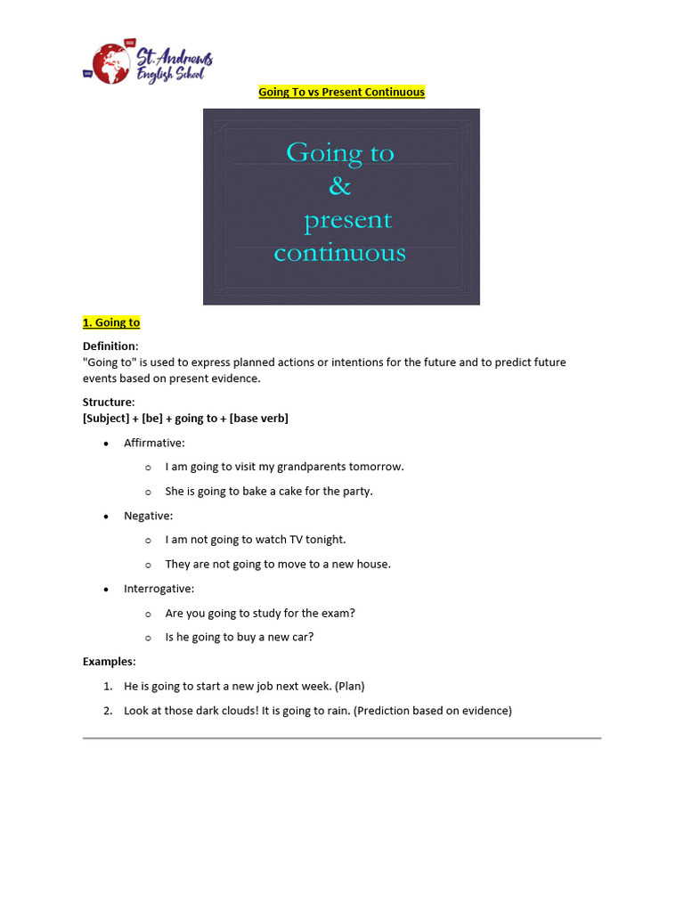 Going To vs Present Continuous Guide | PDF