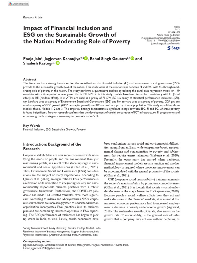 ESG and Financial Inclusion Impact on Growth | PDF | Gross Domestic ...