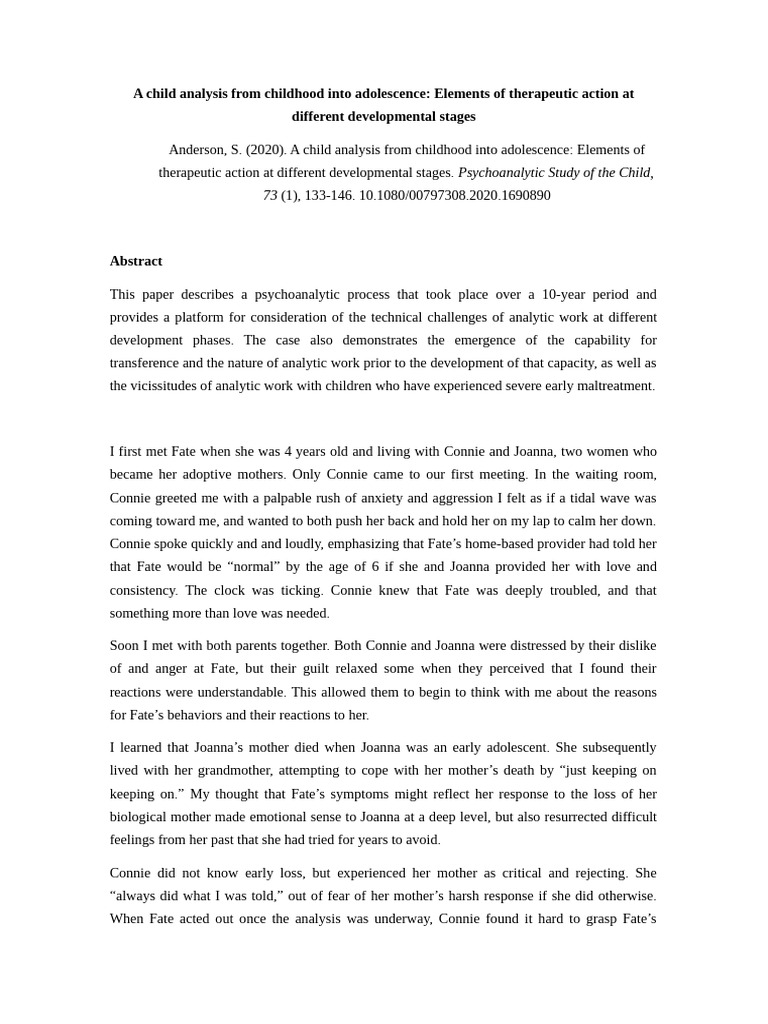 Anderson 2020 A Child Analysis From Childhood Into Adolescence | PDF ...