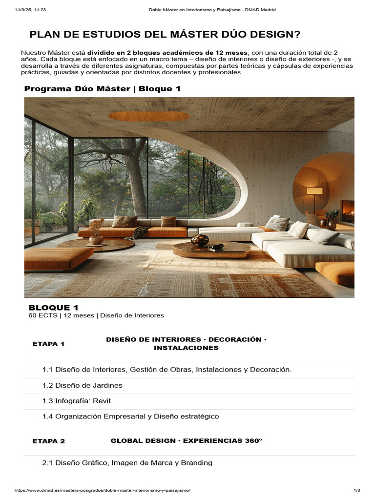 Doble Máster en Interiorismo y Paisajismo - DMAD Madrid | PDF | Diseño ...