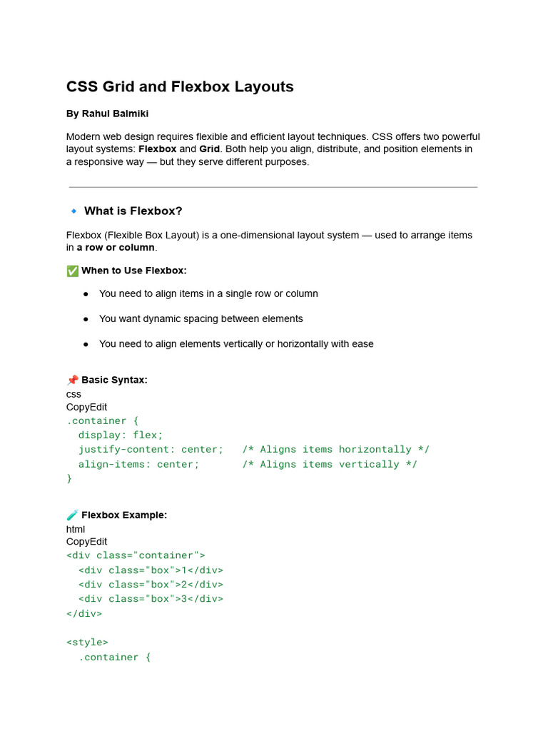 CSS Grid and Flexbox Overview | PDF | Web Development | Web Design