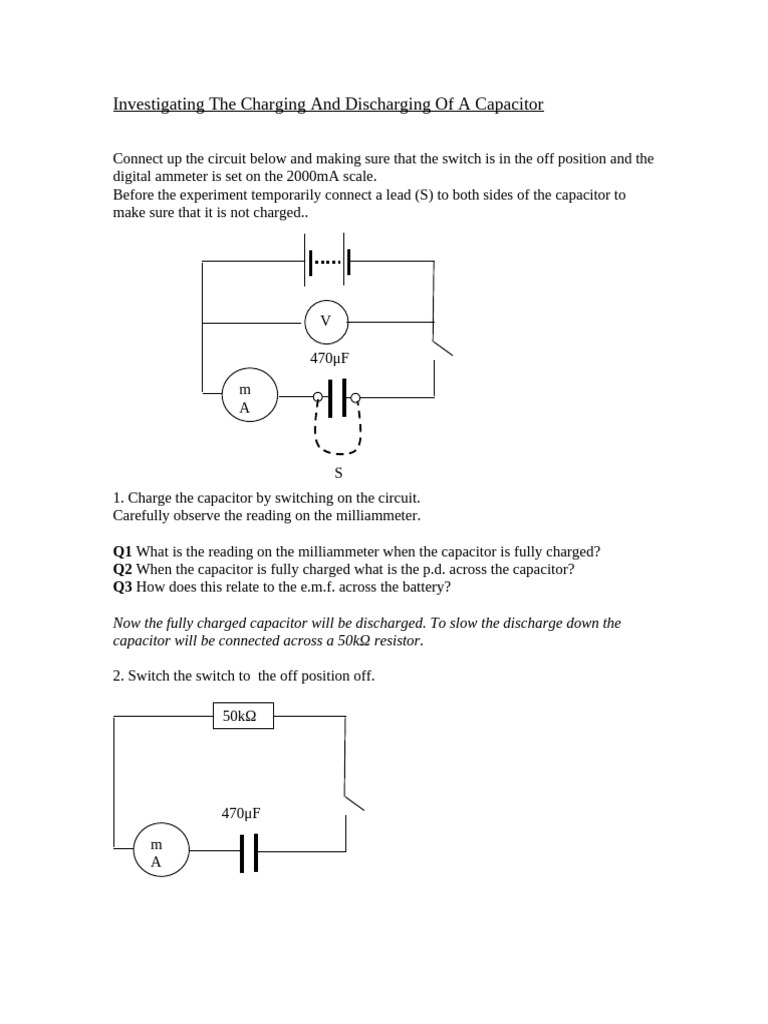 Charging and Discharging of A Capacitor | PDF
