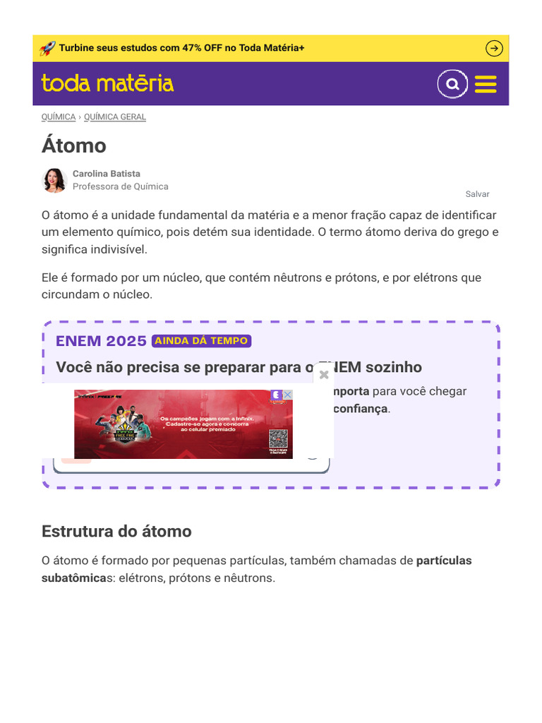 Estrutura e Composição do Átomo | PDF | Próton | Elétron