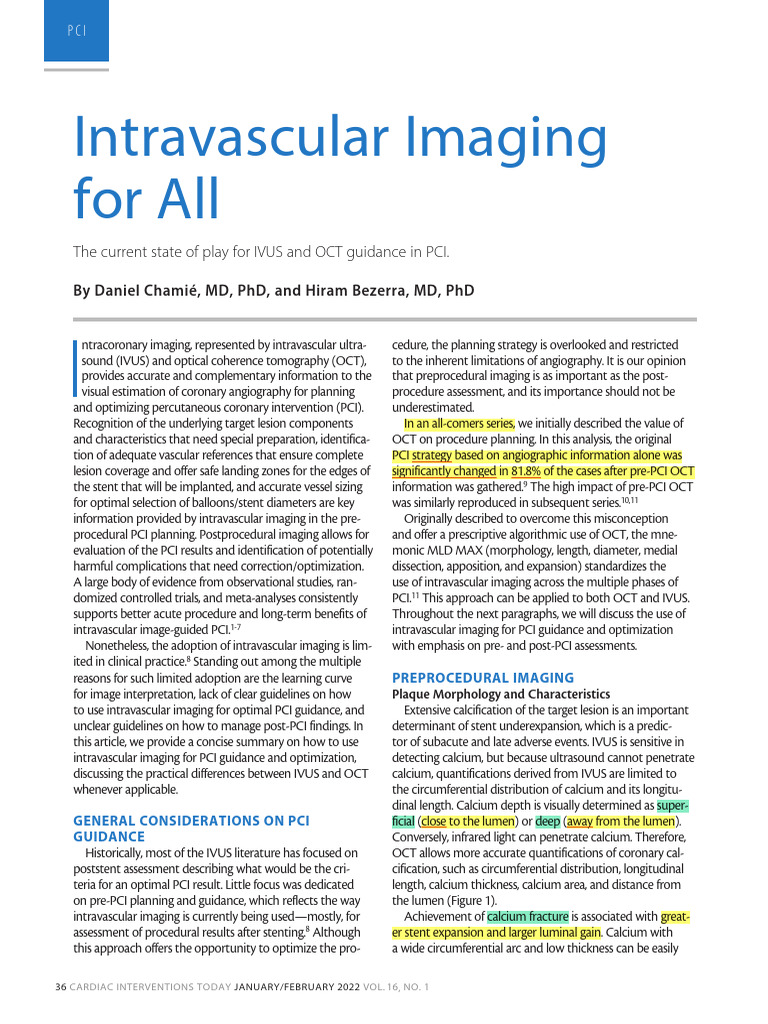 Intravascular Imaging in PCI Guidance | PDF | Percutaneous Coronary ...