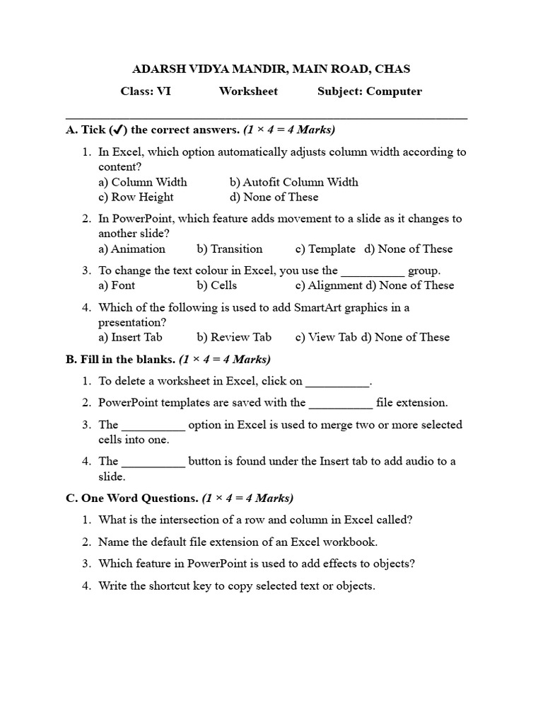 Computer Worksheet Answer Key | PDF | Microsoft Excel | Microsoft Power ...