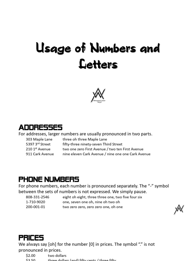 Pronouncing Numbers and Letters Guide | PDF