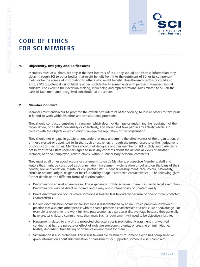 SCI Members Code of Ethics 2021 | PDF | Harassment | Board Of Directors