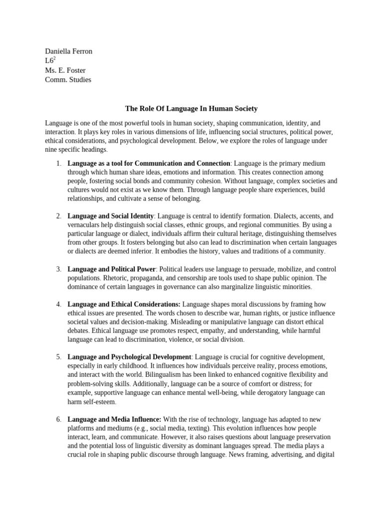 Language's Role in Communication and Society | PDF | Communication ...