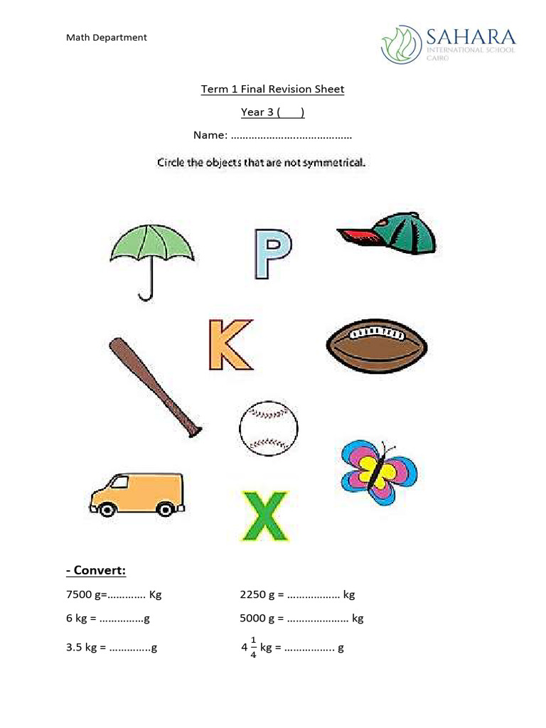 Year 3 Math Revision Sheet | PDF | Geometry | Elementary Mathematics