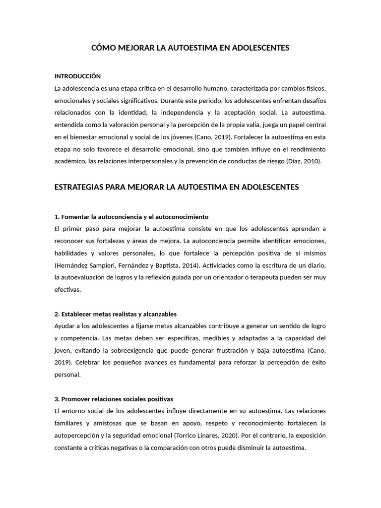 Cómo Mejorar La Autoestima en Adolescentes | PDF | Las emociones ...