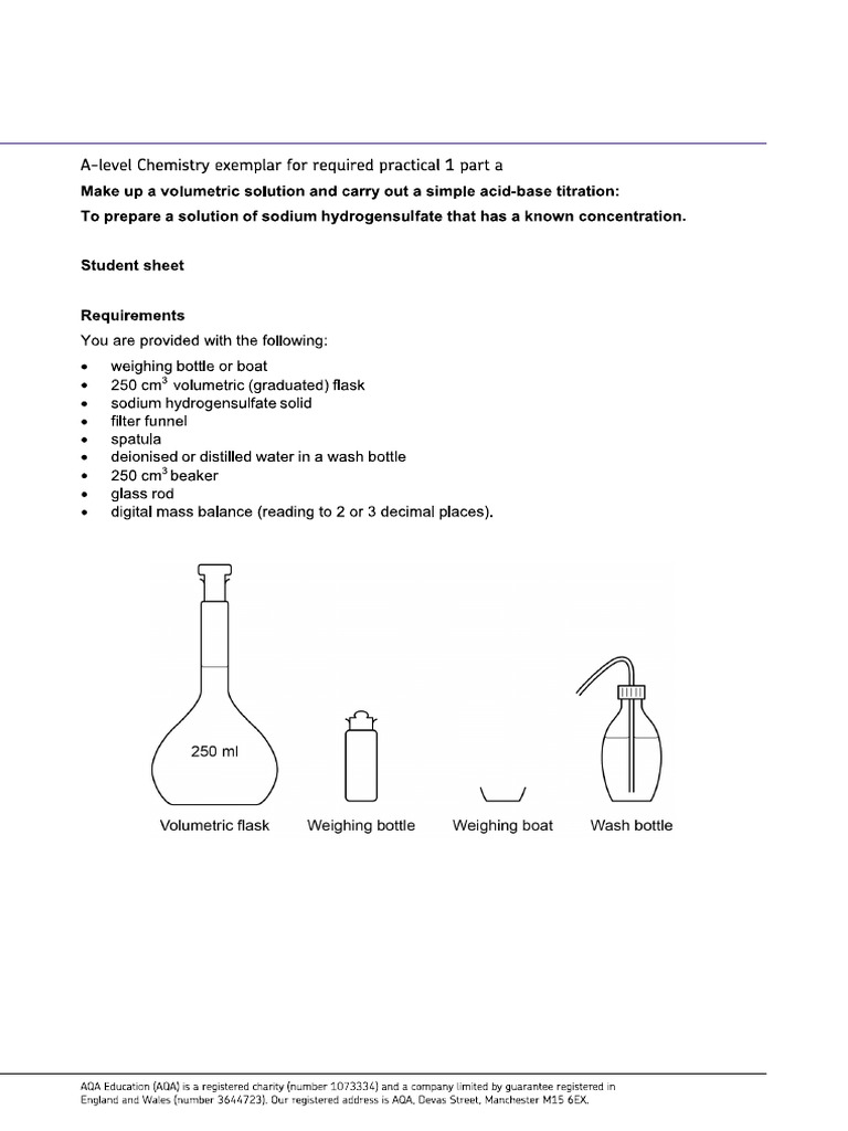 AQA A Level Chemistry Required Practical 1 | PDF