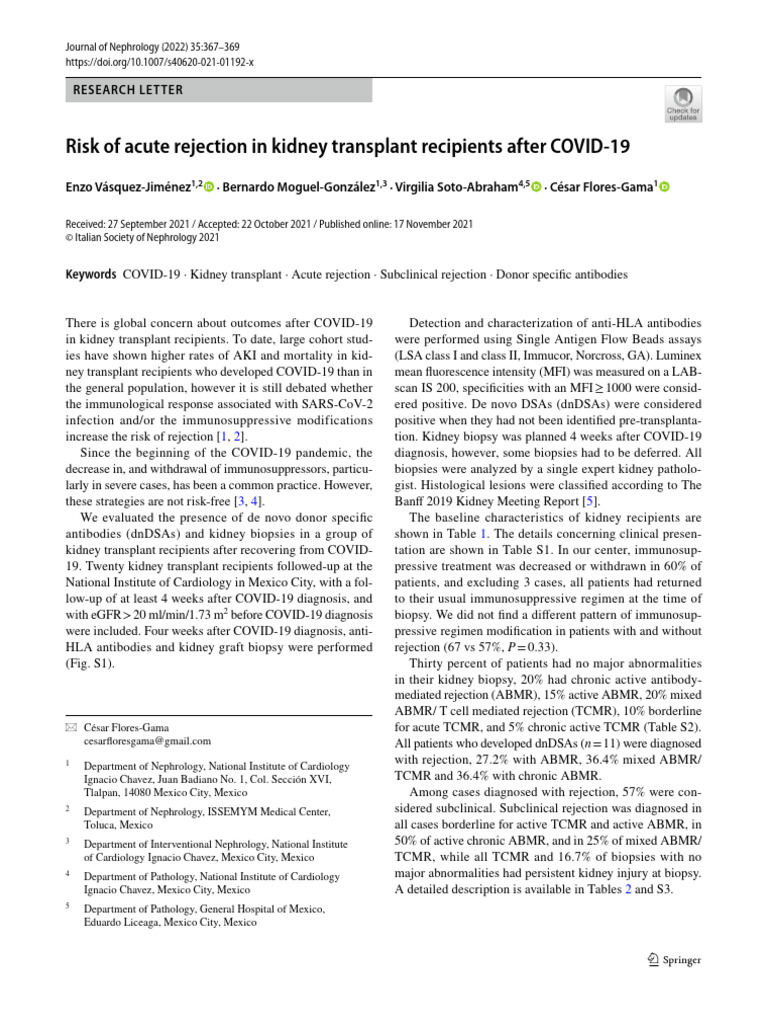 Acute Rejection Risk in Kidney Transplants Post-COVID | PDF ...