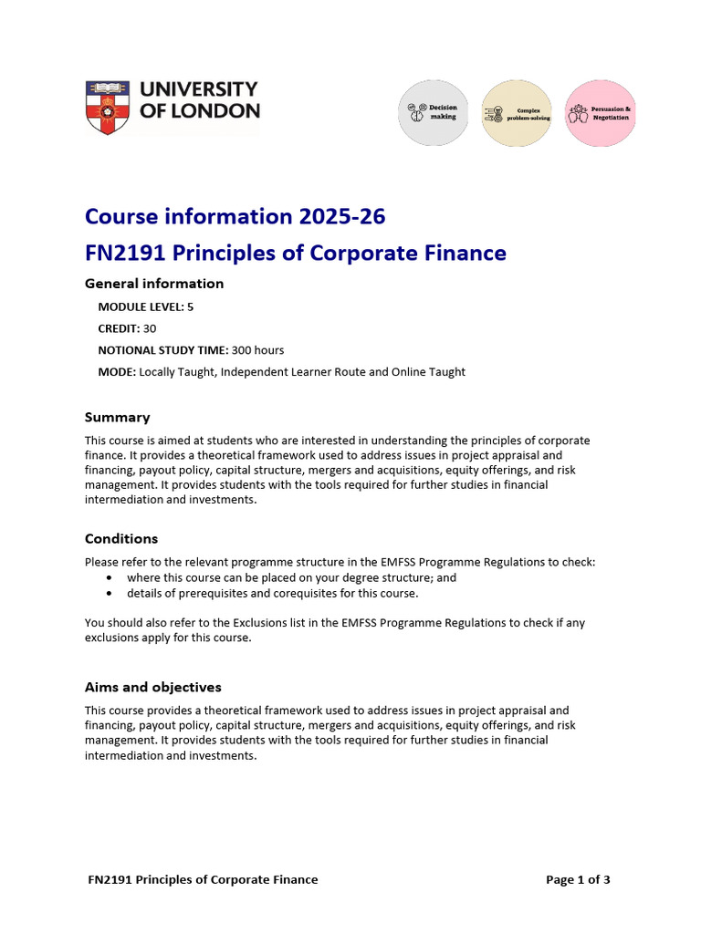 FN2191 Corporate Finance Overview 2025 | PDF | Capital Structure ...