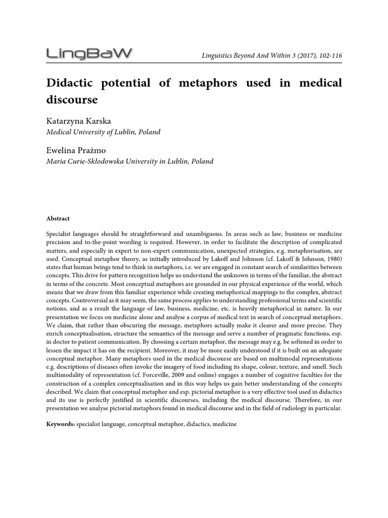 Metaphors in Medical Discourse Analysis | PDF | Metaphor | Concept