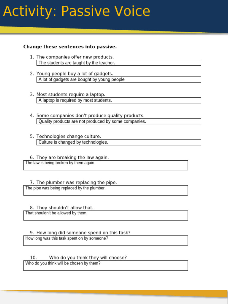 Passive Voice Transformation Exercise | PDF