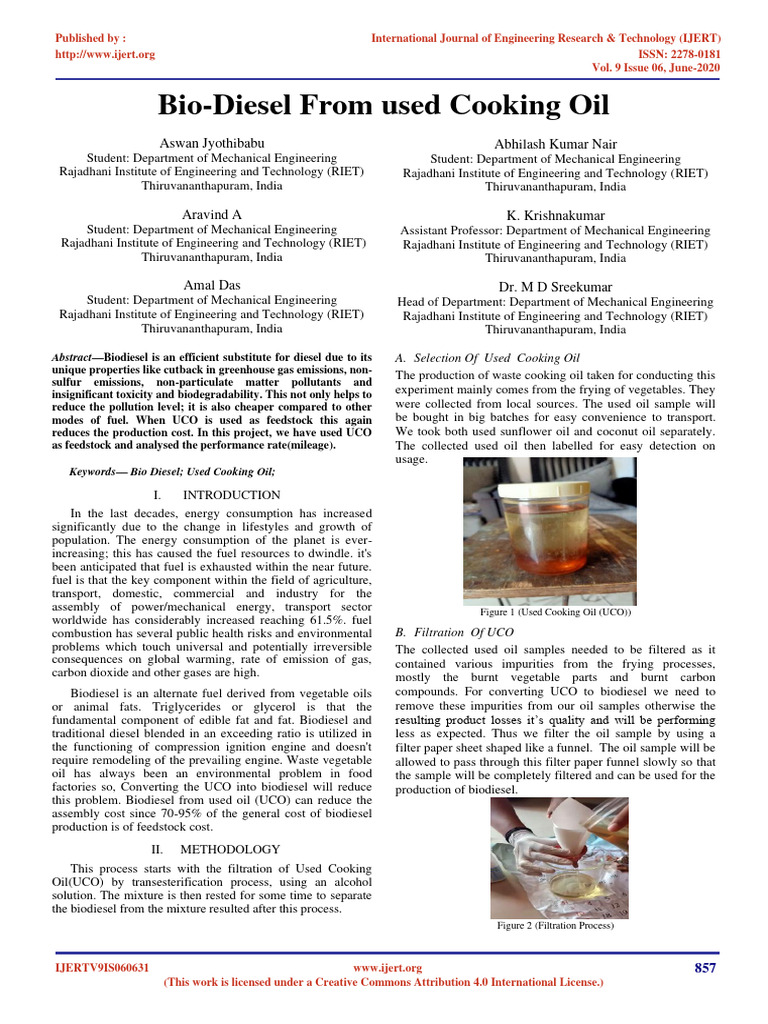 Biodiesel Production from Used Cooking Oil | PDF | Biodiesel | Diesel Fuel